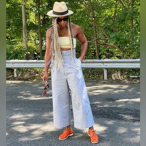 Blue/white High-Waisted Wide-Leg Pants